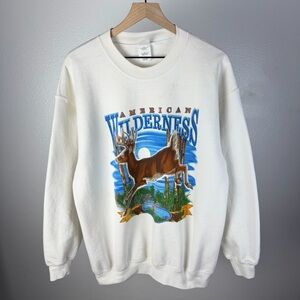 Vintage American Wilderness Outdoor Nature White Tail Deer Sweatshirt Size Large